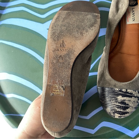 LANVIN 🩰 EUC greige suede ballet flats with snakeskin cap toe - Picture 8 of 10